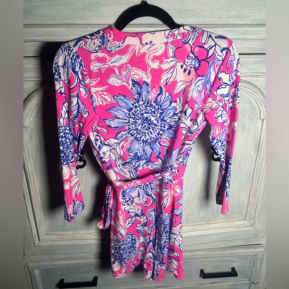Lilly Pulitzer Karlie Wrap Romper Jersey Sun Drenched Pink Tropics Preppy Resort - Picture 12 of 13